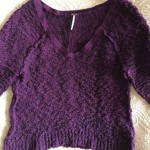 Free People plum V-neck chunky knit sweater Sz M